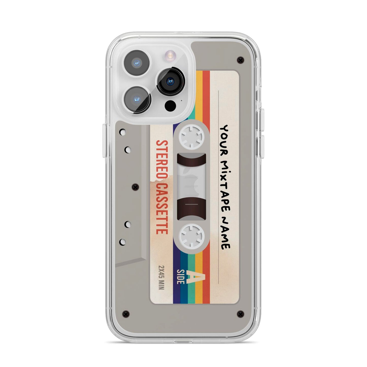 Personalised Multicoloured Mixtape iPhone 14 Pro Max Clear Tough Case Silver