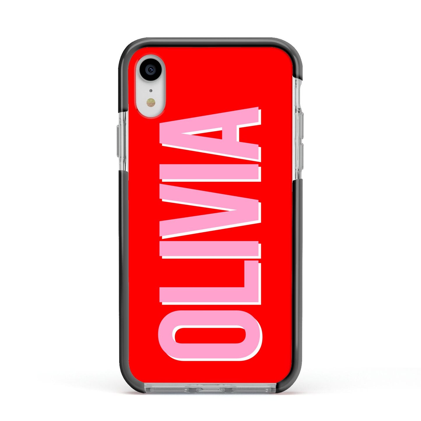 Personalised Name Apple iPhone XR Impact Case Black Edge on Silver Phone