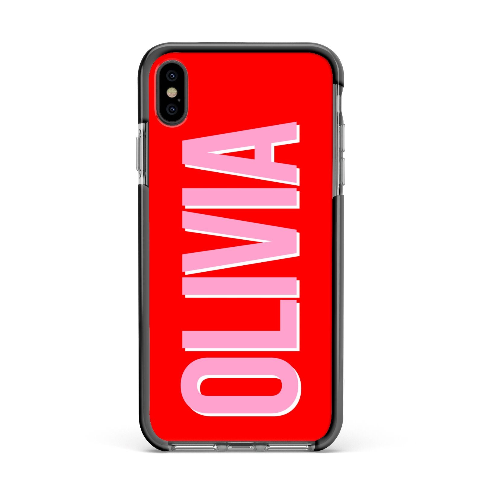 Personalised Name Apple iPhone Xs Max Impact Case Black Edge on Black Phone