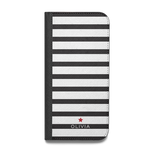 Personalised Name Black White Vegan Leather Flip Samsung Case