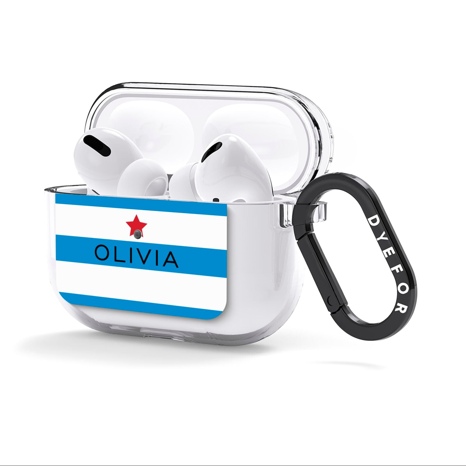 Personalised Name Blue White AirPods Clear Case 3rd Gen Side Image