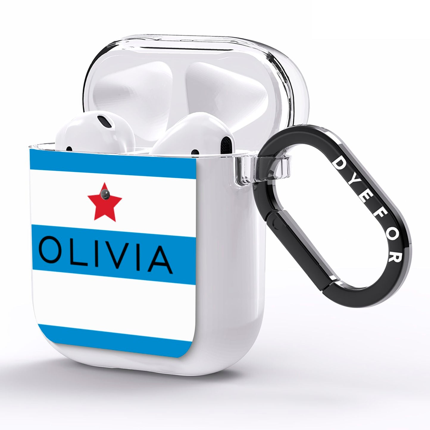 Personalised Name Blue White AirPods Clear Case Side Image