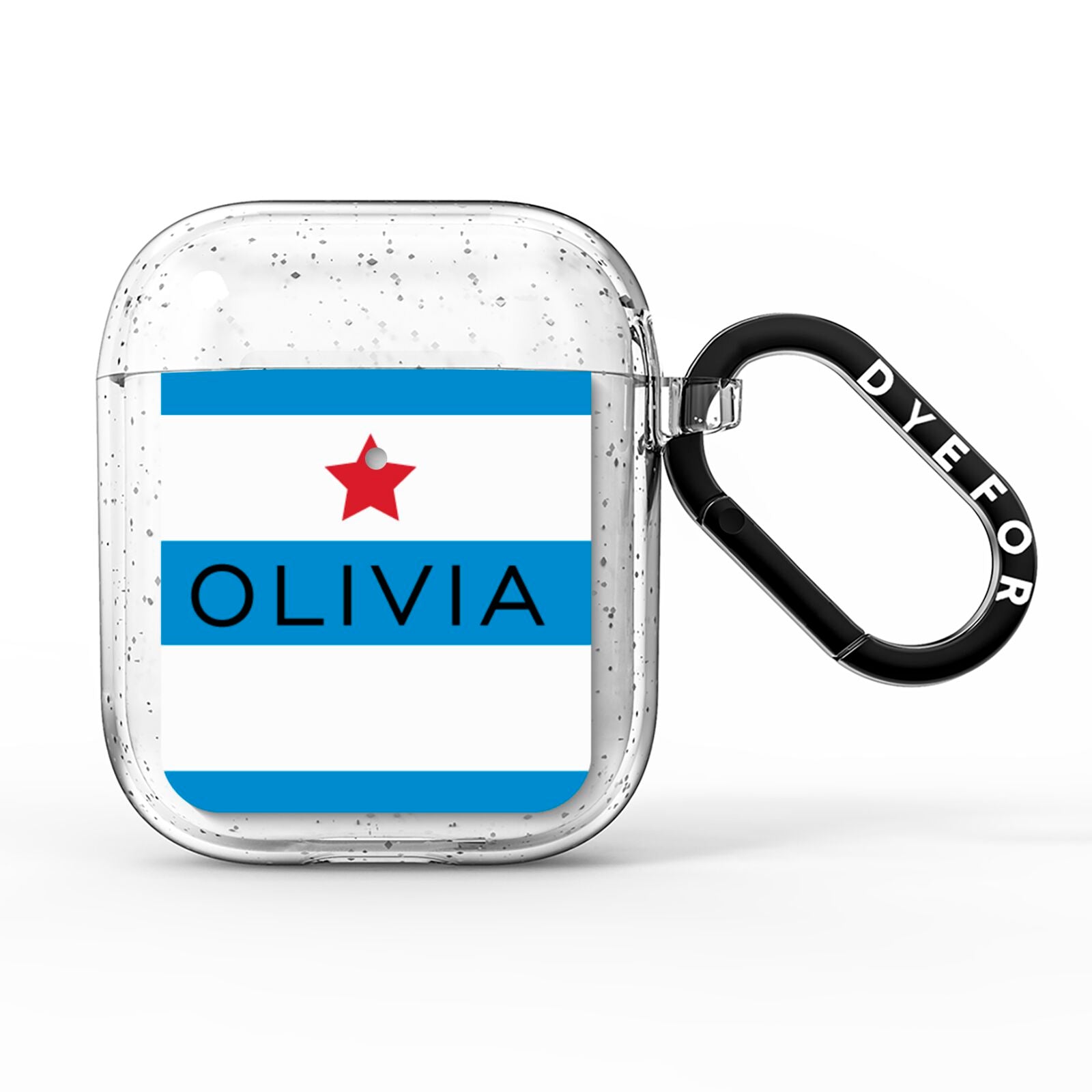 Personalised Name Blue White AirPods Glitter Case