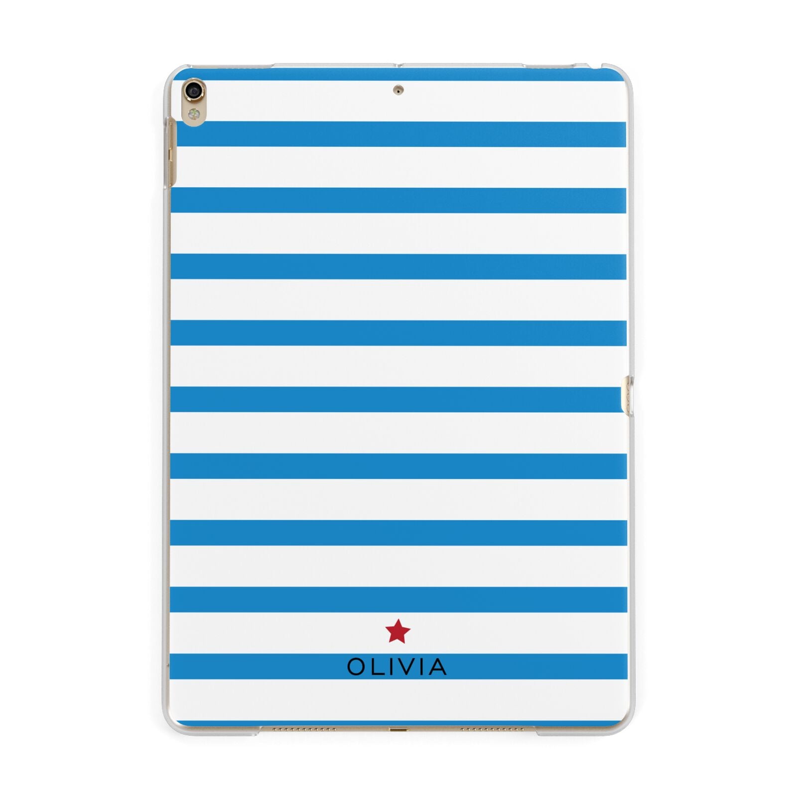 Personalised Name Blue White Apple iPad Gold Case