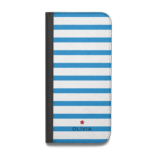 Personalised Name Blue White Vegan Leather Flip Samsung Case