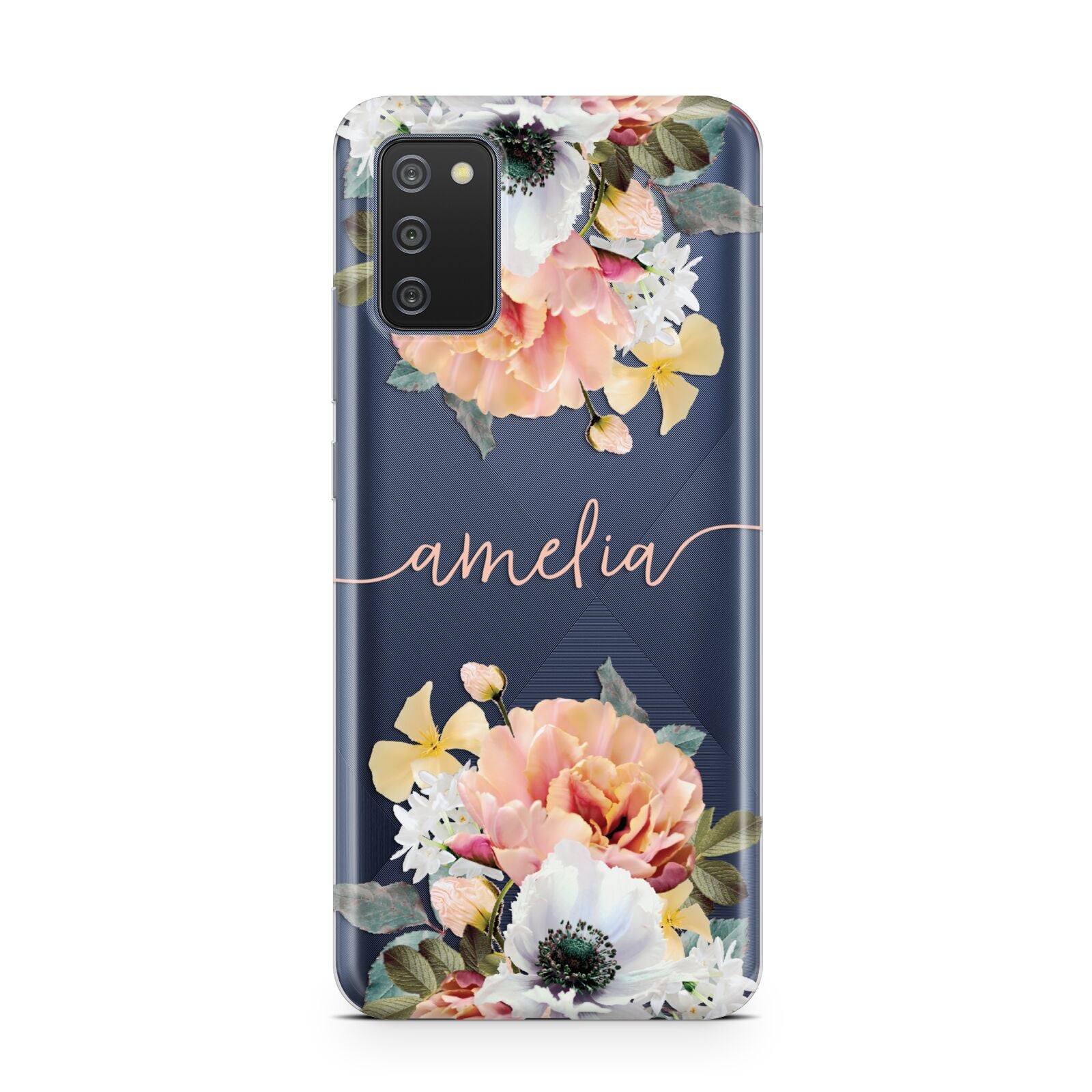 Personalised Name Clear Floral Samsung A02s Case