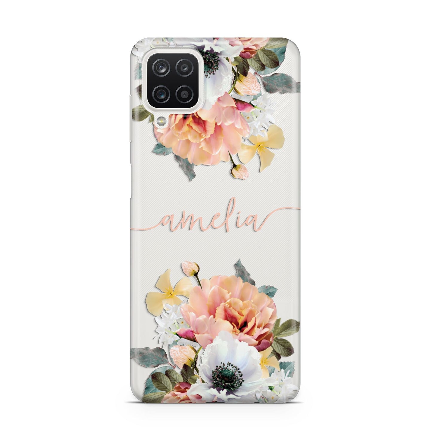 Personalised Name Clear Floral Samsung A12 Case