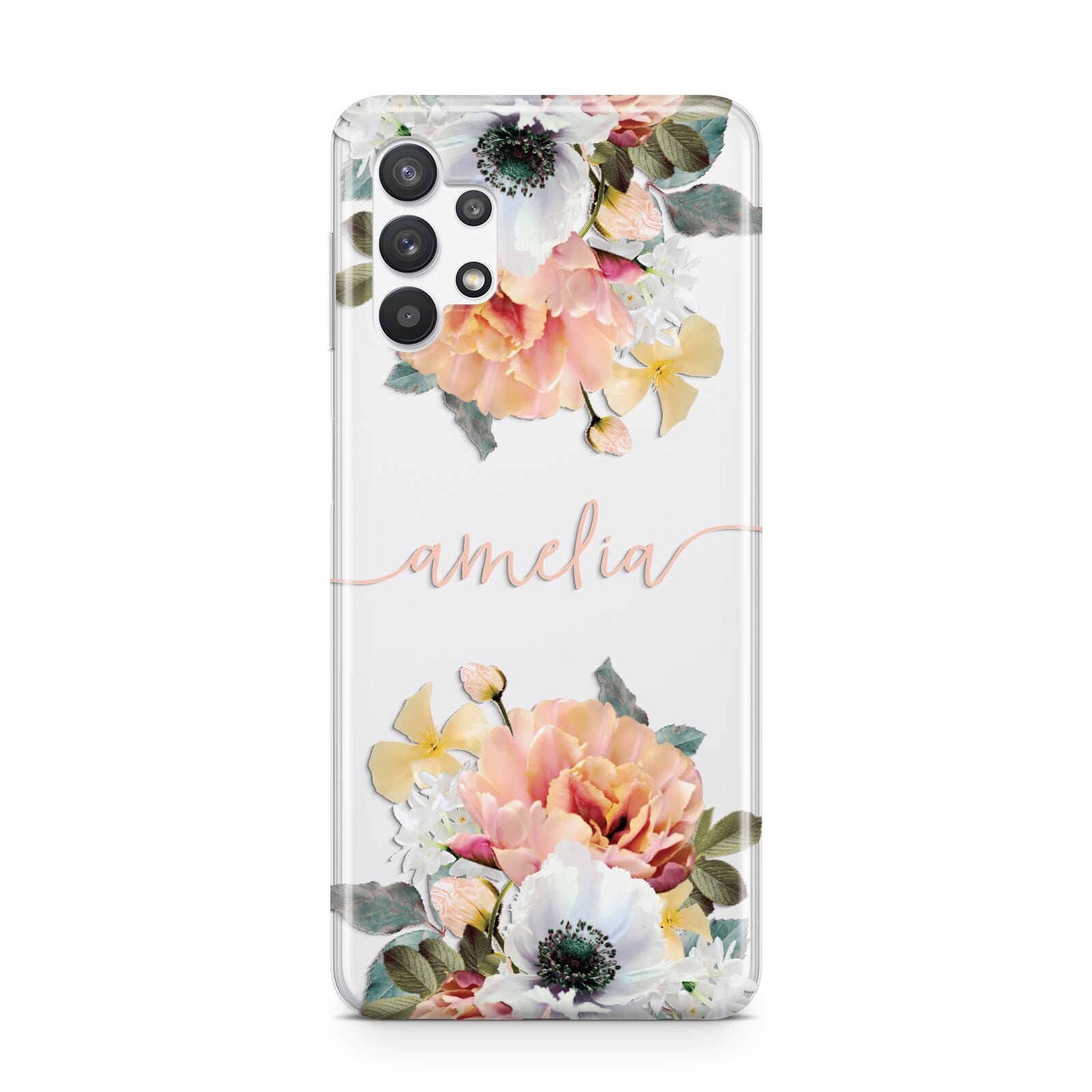 Personalised Name Clear Floral Samsung A32 5G Case