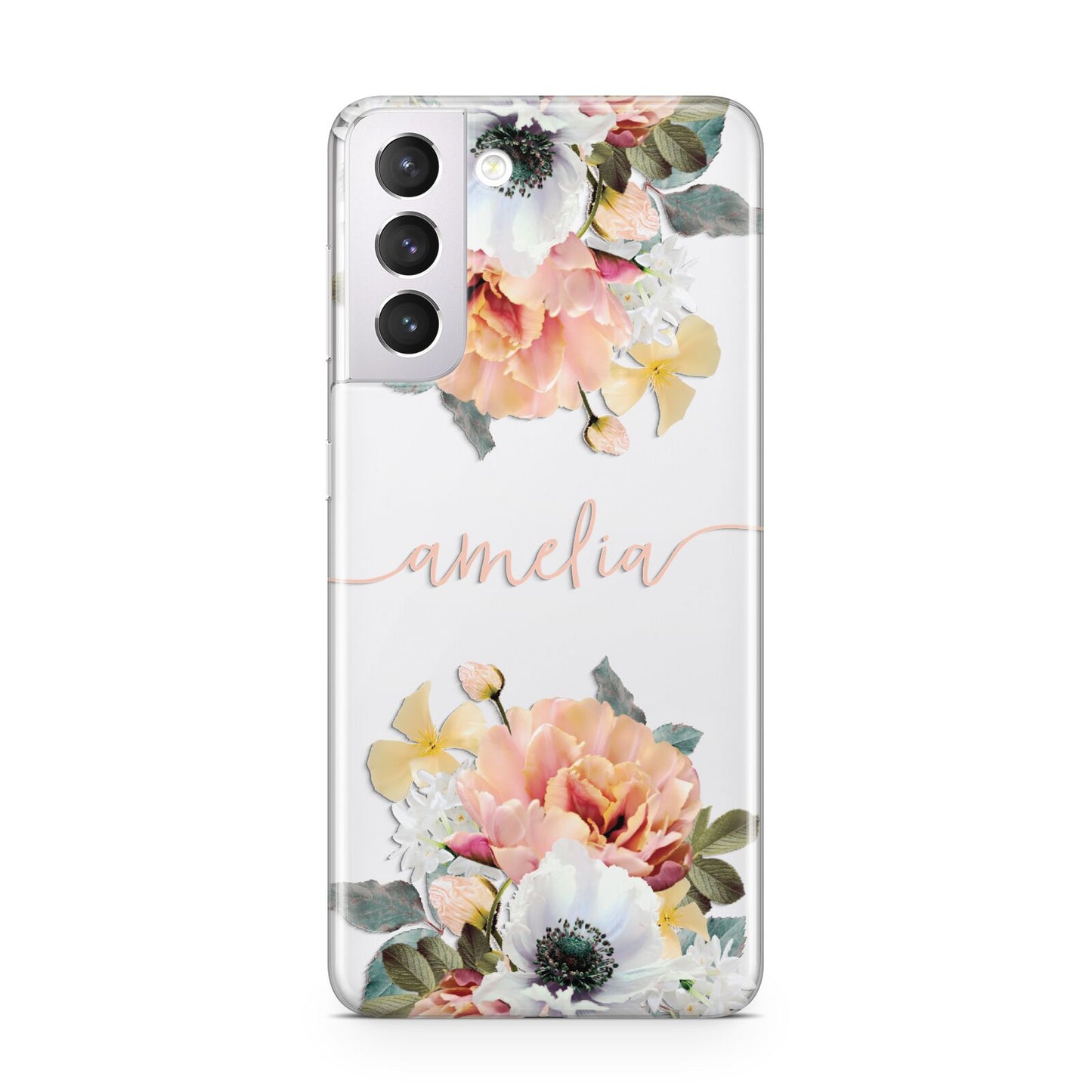 Personalised Name Clear Floral Samsung S21 Case