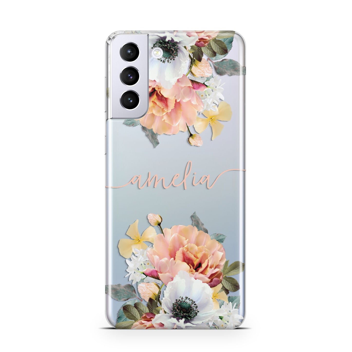 Personalised Name Clear Floral Samsung S21 Plus Case