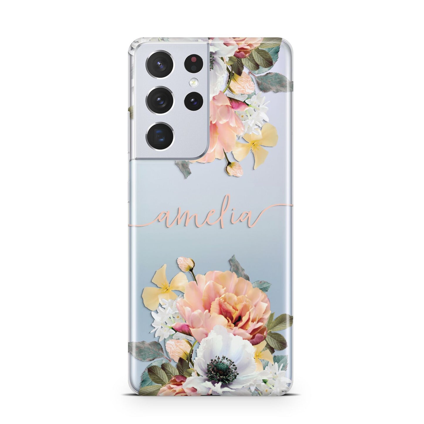 Personalised Name Clear Floral Samsung S21 Ultra Case