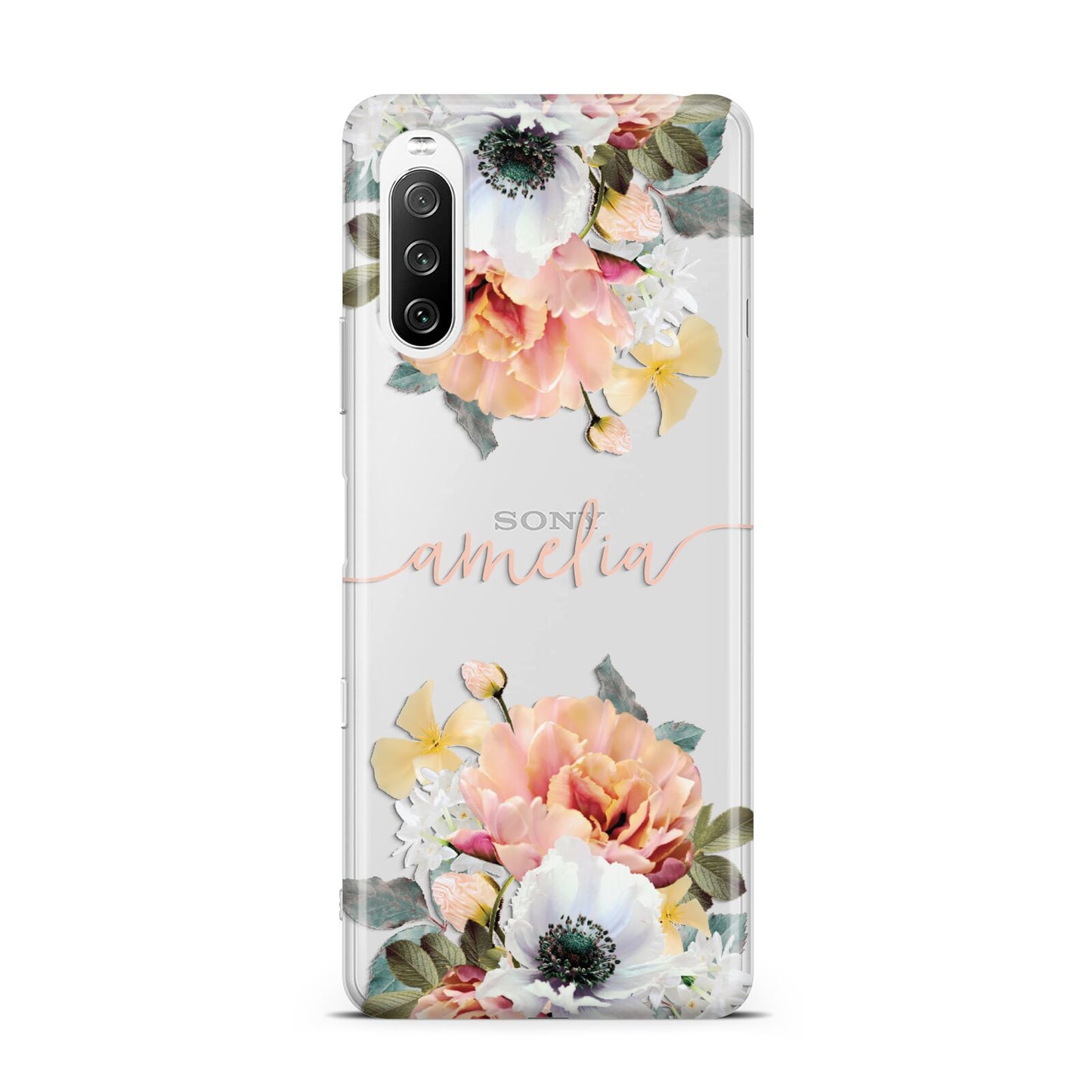 Personalised Name Clear Floral Sony Xperia 10 III Case