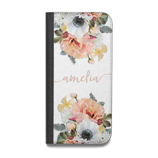 Personalised Name Clear Floral Vegan Leather Flip Samsung Case