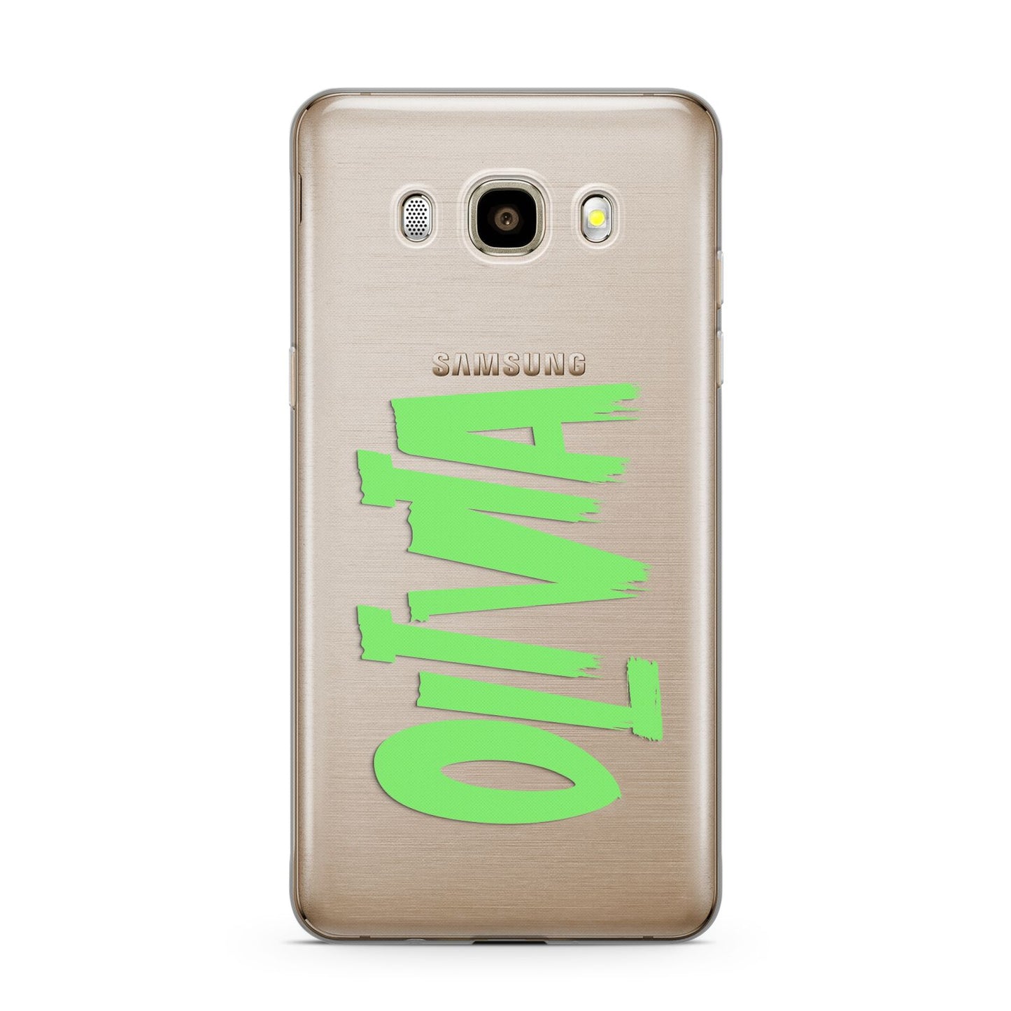 Personalised Name Green Spooky Samsung Galaxy J7 2016 Case on gold phone