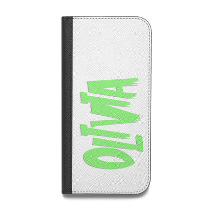 Personalised Name Green Spooky Vegan Leather Flip Samsung Case