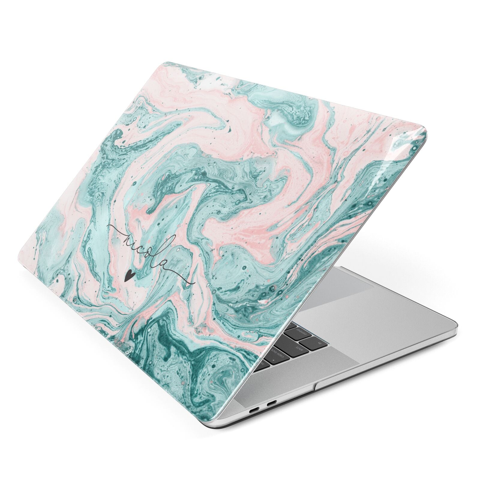 Personalised Name Green Swirl Marble Apple MacBook Case Side View