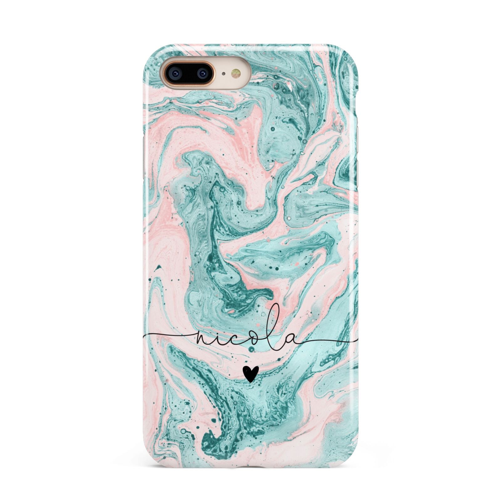 Personalised Name Green Swirl Marble Apple iPhone 7 8 Plus 3D Tough Case