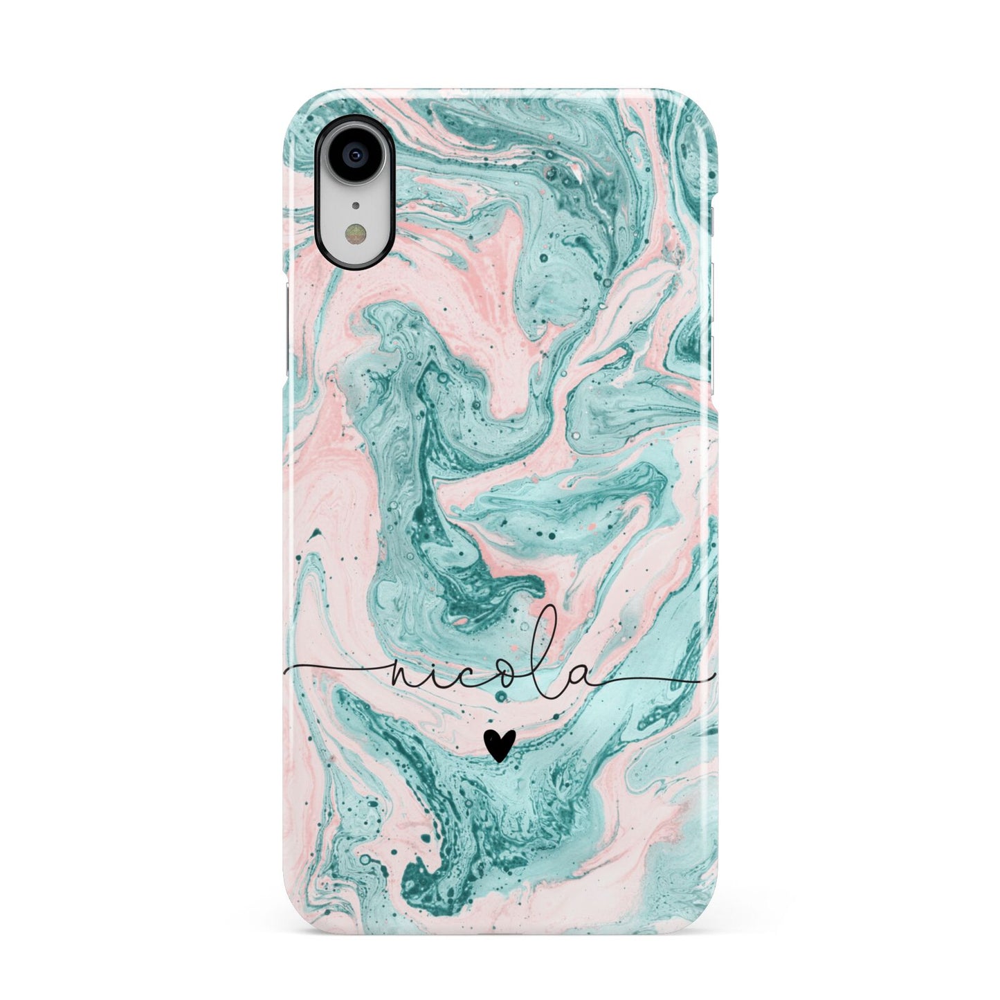 Personalised Name Green Swirl Marble Apple iPhone XR White 3D Snap Case