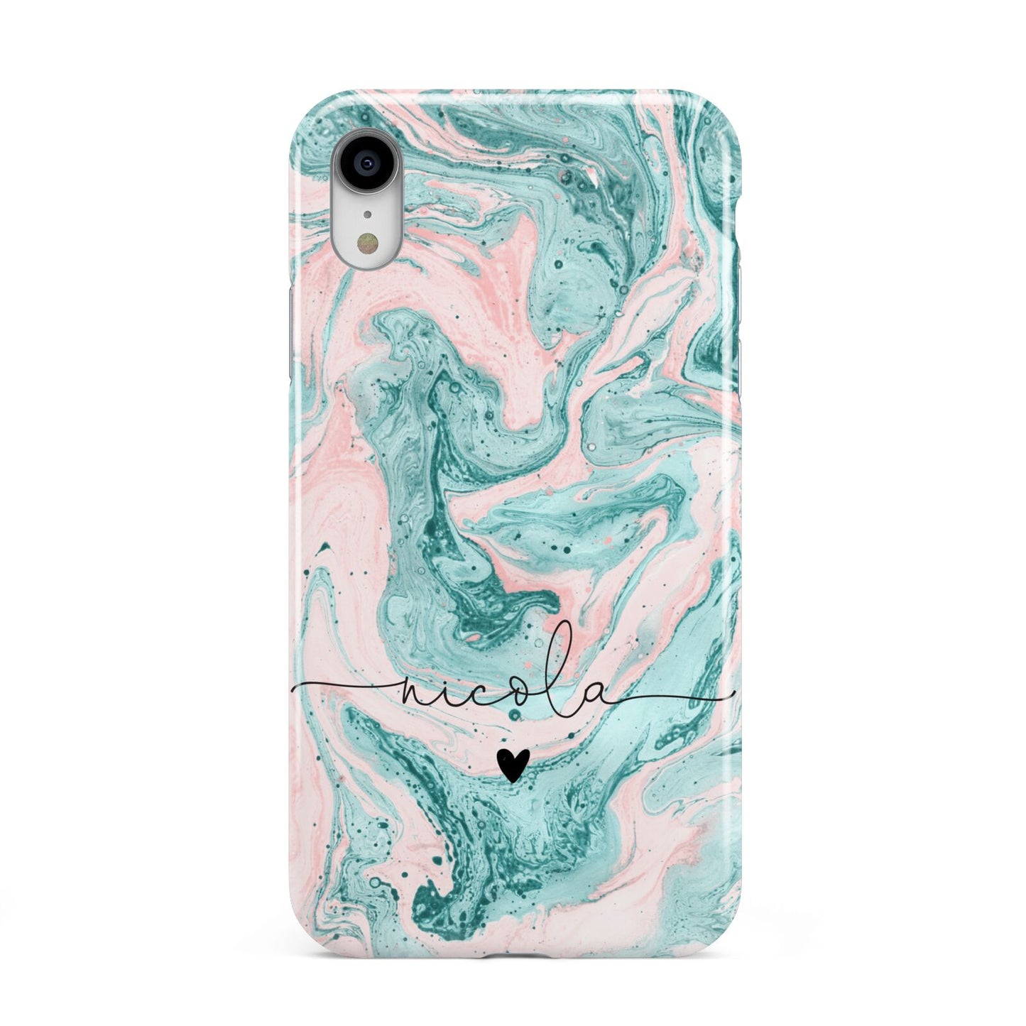 Personalised Name Green Swirl Marble Apple iPhone XR White 3D Tough Case