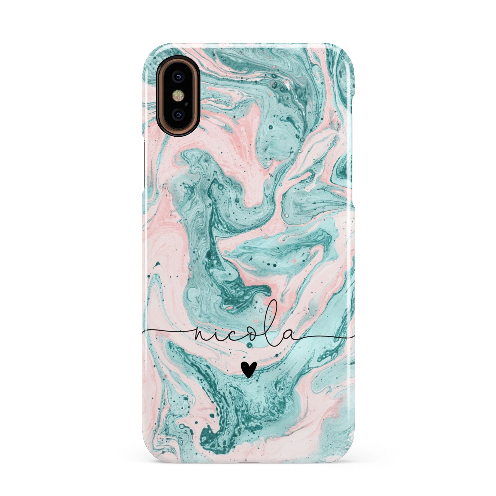 Personalised Name Green Swirl Marble Apple iPhone XS 3D Snap Case