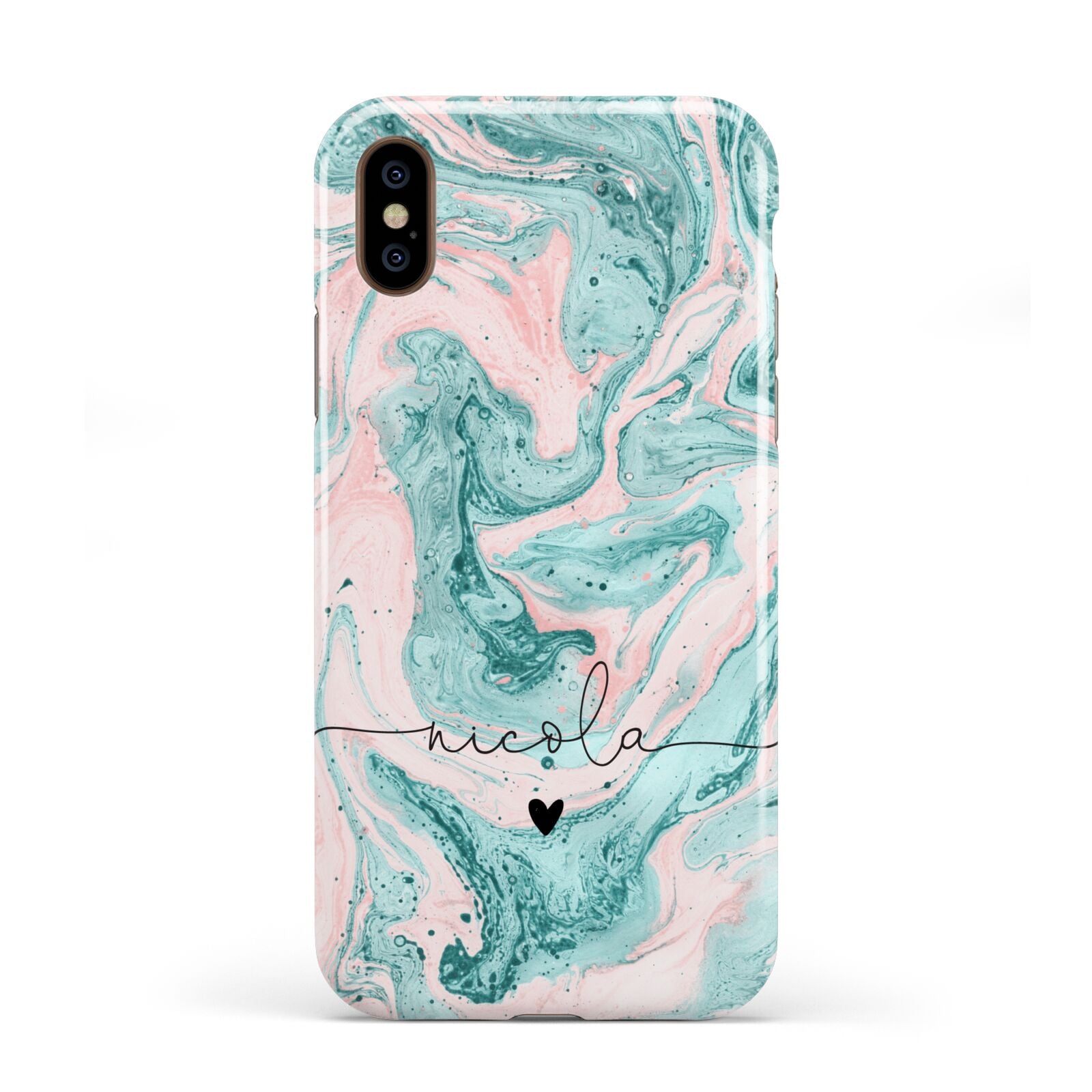 Personalised Name Green Swirl Marble Apple iPhone XS 3D Tough