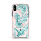 Personalised Name Green Swirl Marble Apple iPhone Xs Impact Case Pink Edge on Black Phone