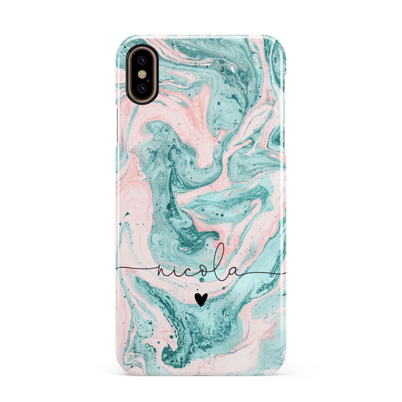 Personalised Name Green Swirl Marble Apple iPhone Xs Max 3D Snap Case