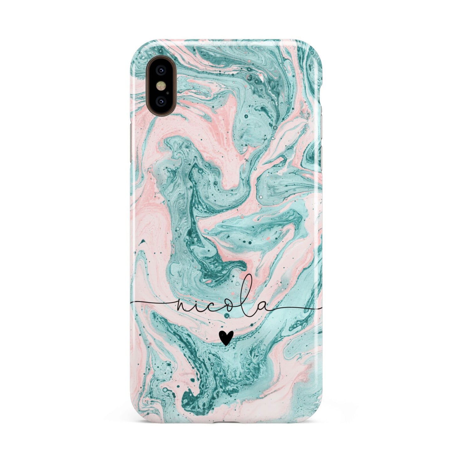 Personalised Name Green Swirl Marble Apple iPhone Xs Max 3D Tough Case