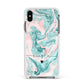 Personalised Name Green Swirl Marble Apple iPhone Xs Max Impact Case White Edge on Black Phone