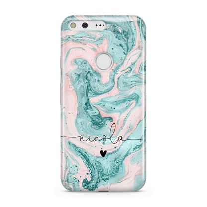 Personalised Name Green Swirl Marble Google Pixel Case