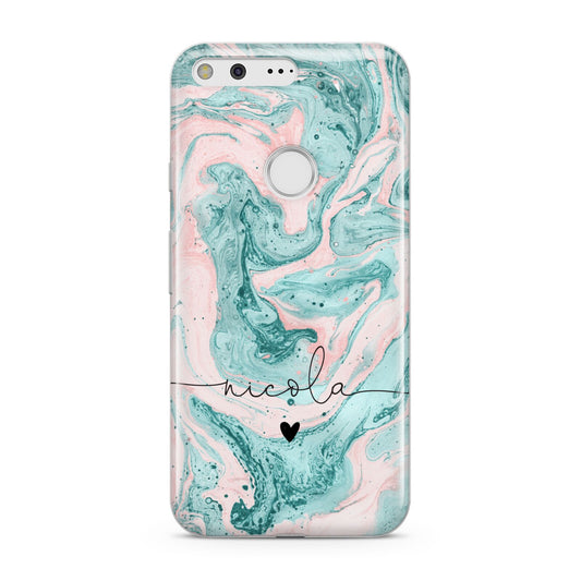 Personalised Name Green Swirl Marble Google Pixel Case