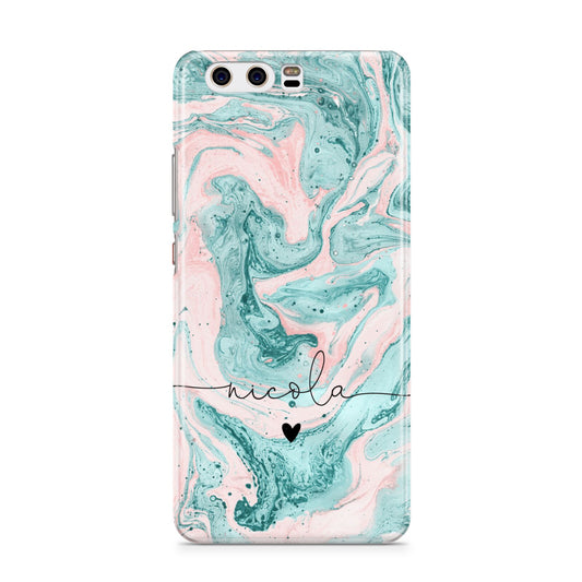 Personalised Name Green Swirl Marble Huawei P10 Phone Case