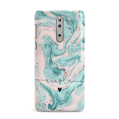 Personalised Name Green Swirl Marble Nokia Case