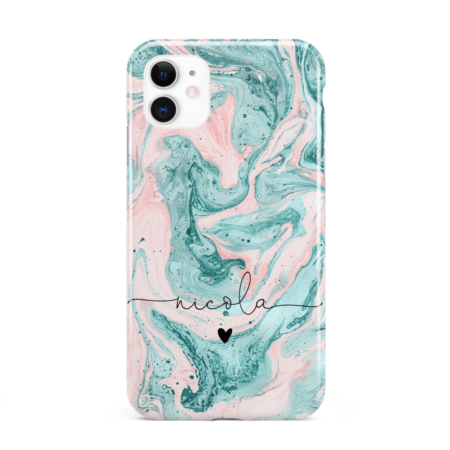 Personalised Name Green Swirl Marble iPhone 11 3D Tough Case