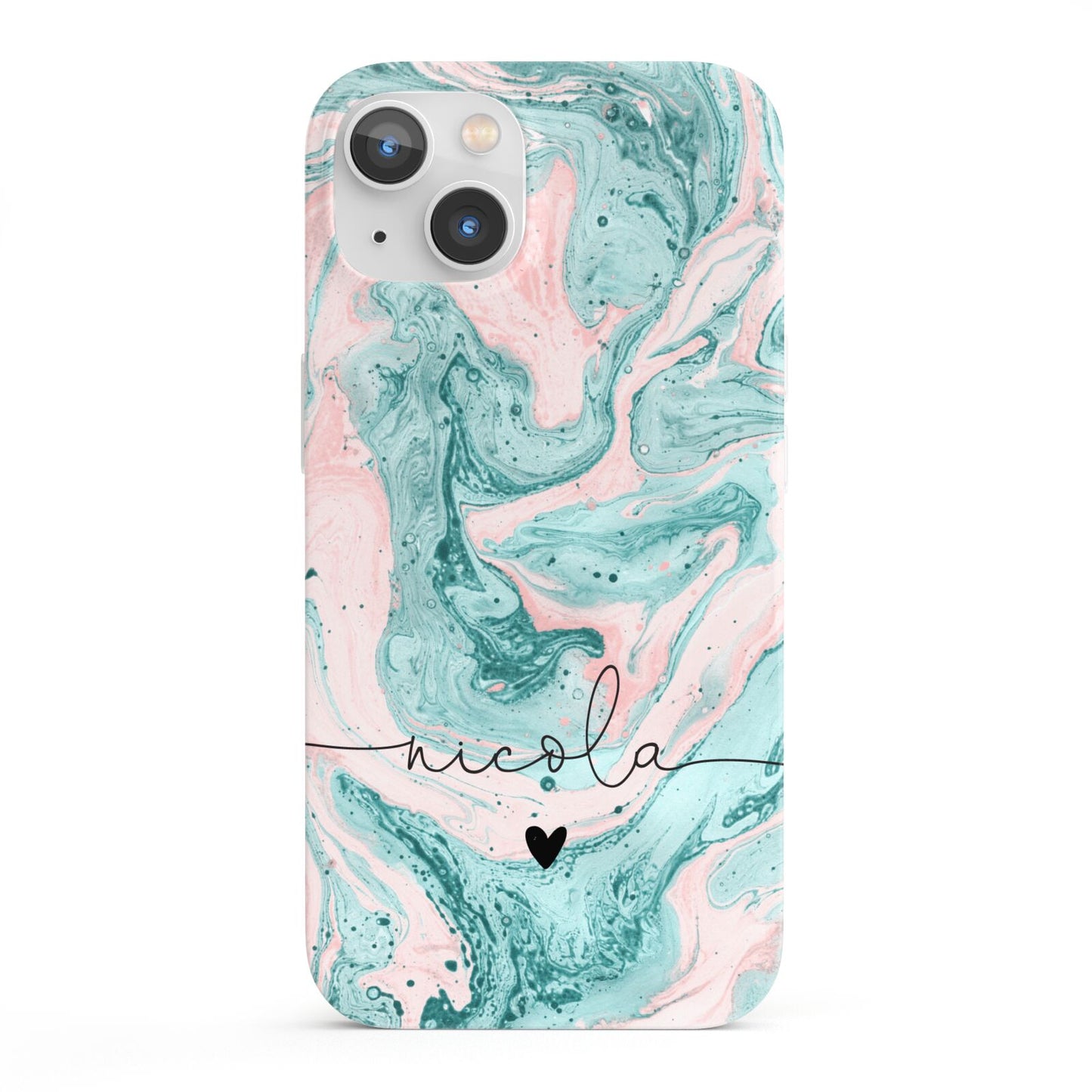 Personalised Name Green Swirl Marble iPhone 13 Full Wrap 3D Snap Case