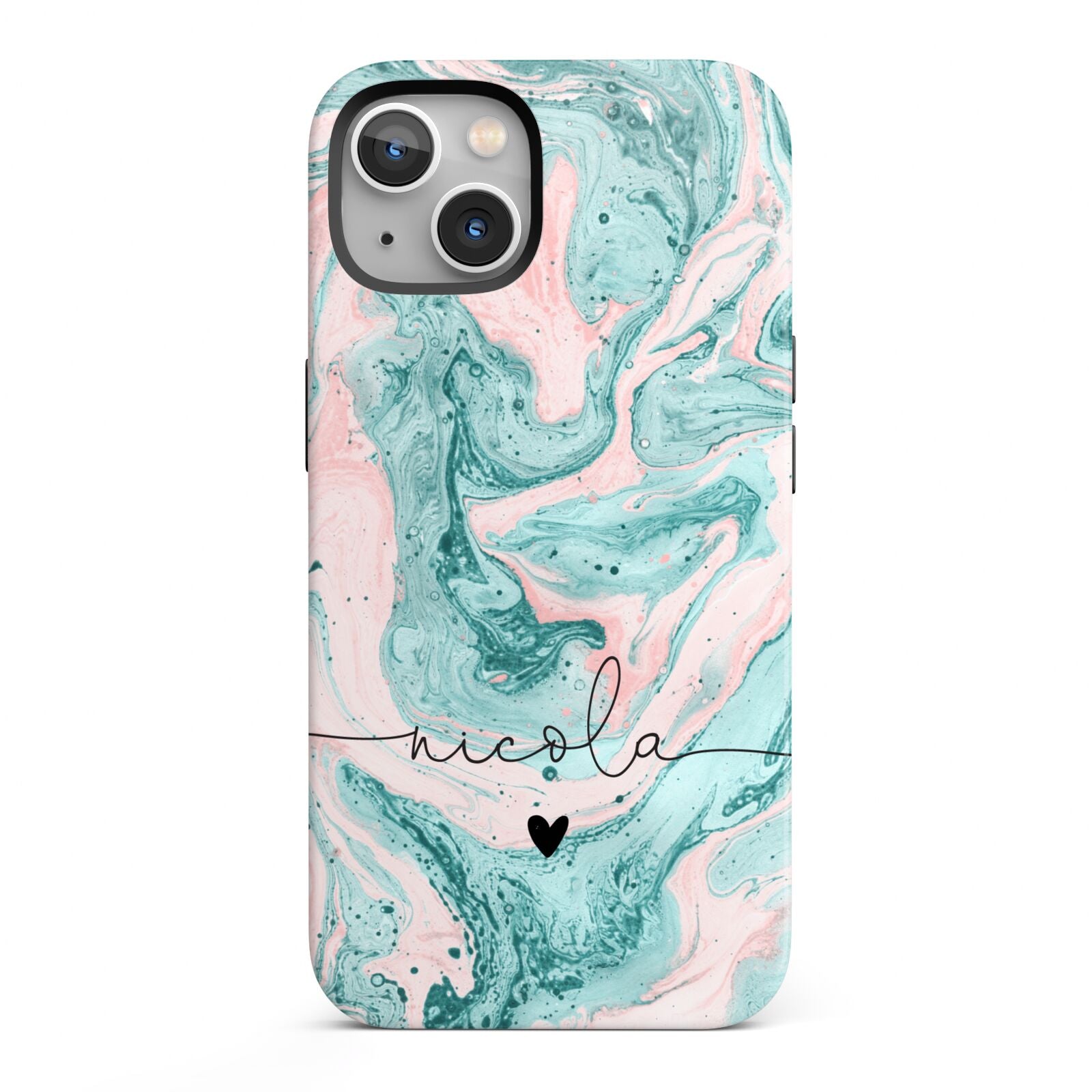 Personalised Name Green Swirl Marble iPhone 13 Full Wrap 3D Tough Case