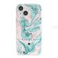 Personalised Name Green Swirl Marble iPhone 13 Mini Clear Bumper Case