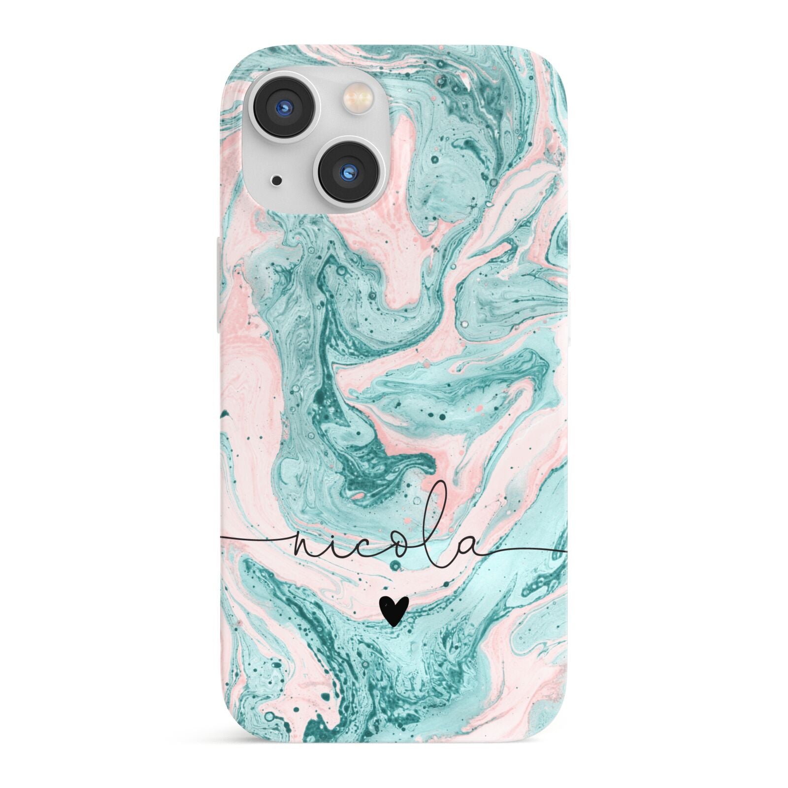 Personalised Name Green Swirl Marble iPhone 13 Mini Full Wrap 3D Snap Case