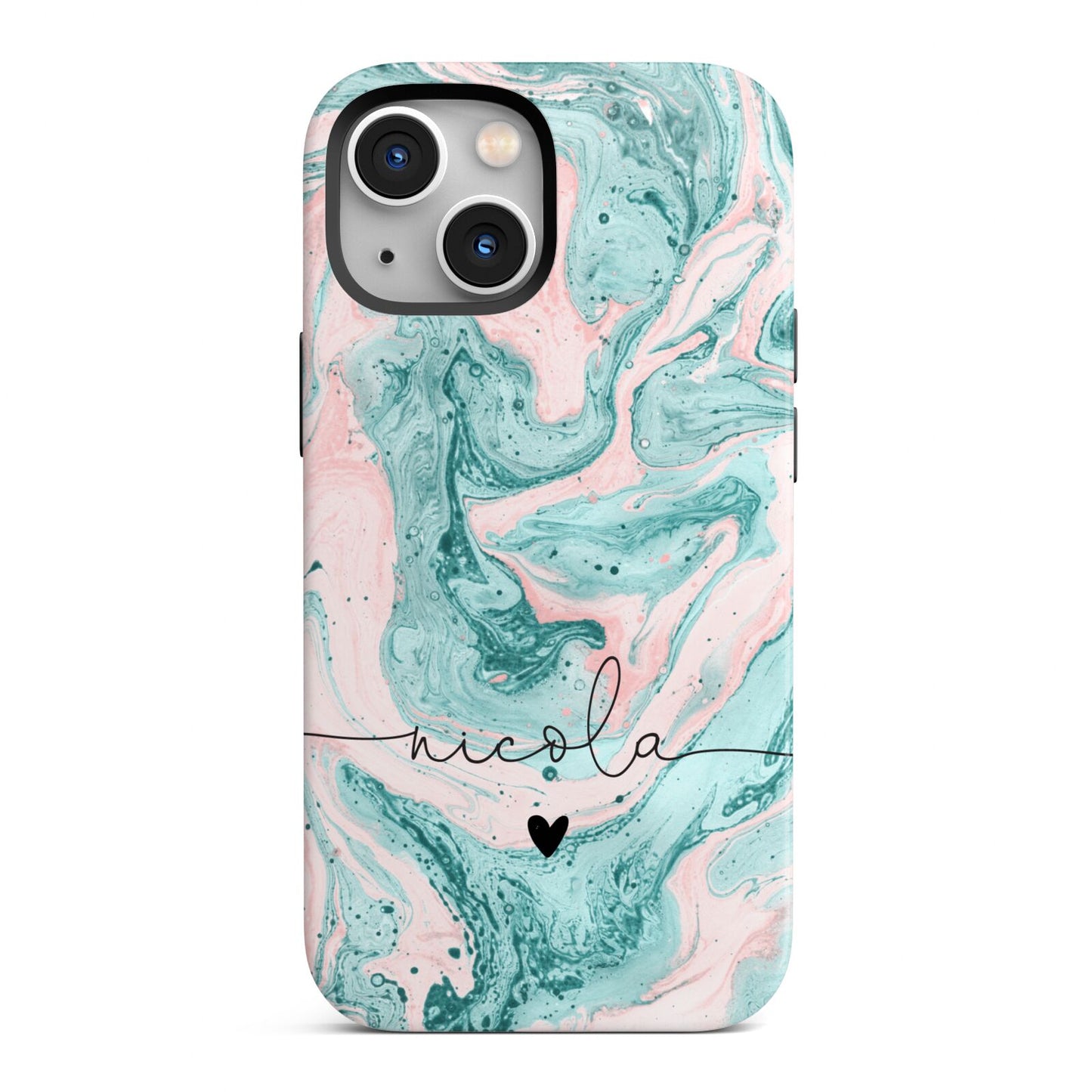 Personalised Name Green Swirl Marble iPhone 13 Mini Full Wrap 3D Tough Case