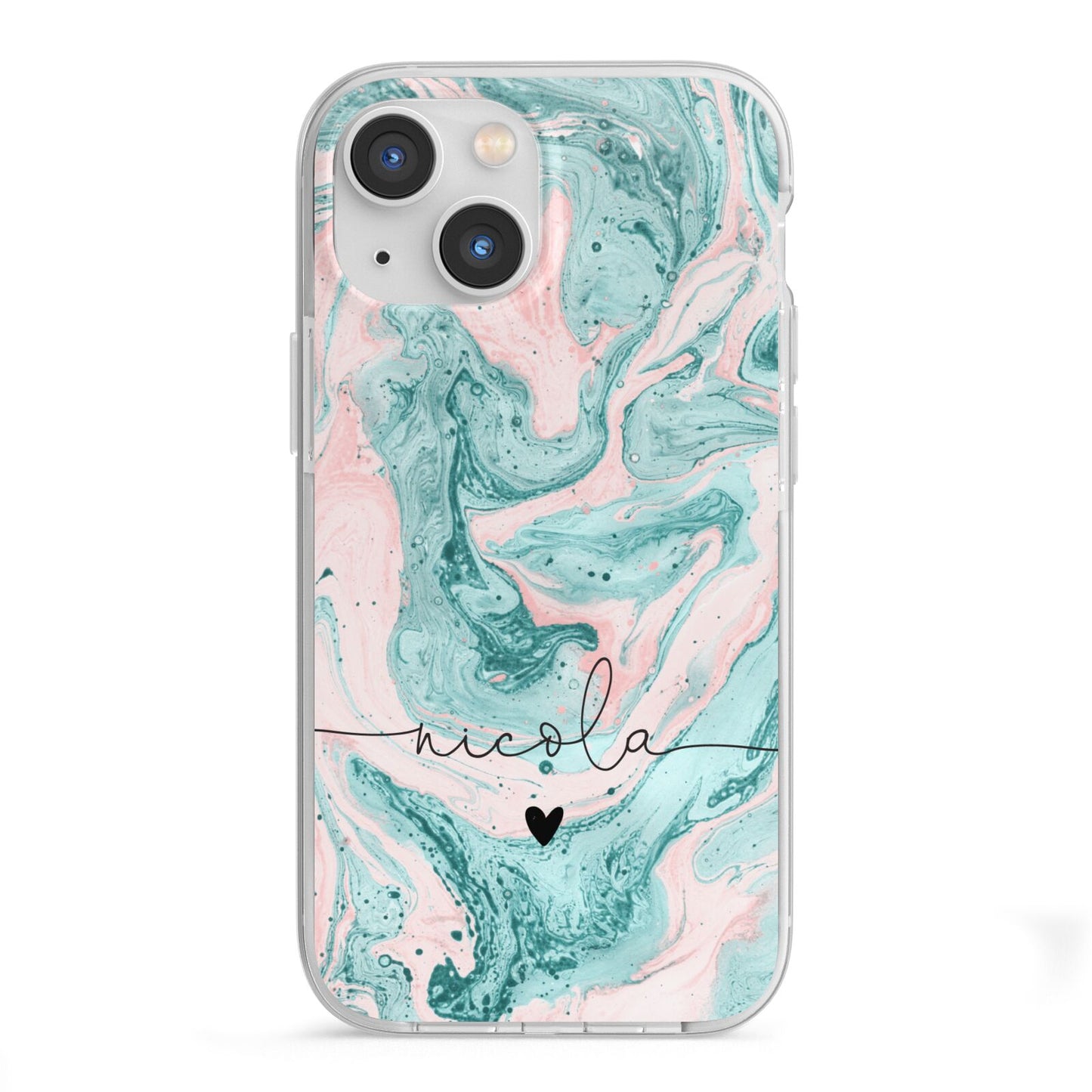 Personalised Name Green Swirl Marble iPhone 13 Mini TPU Impact Case with White Edges