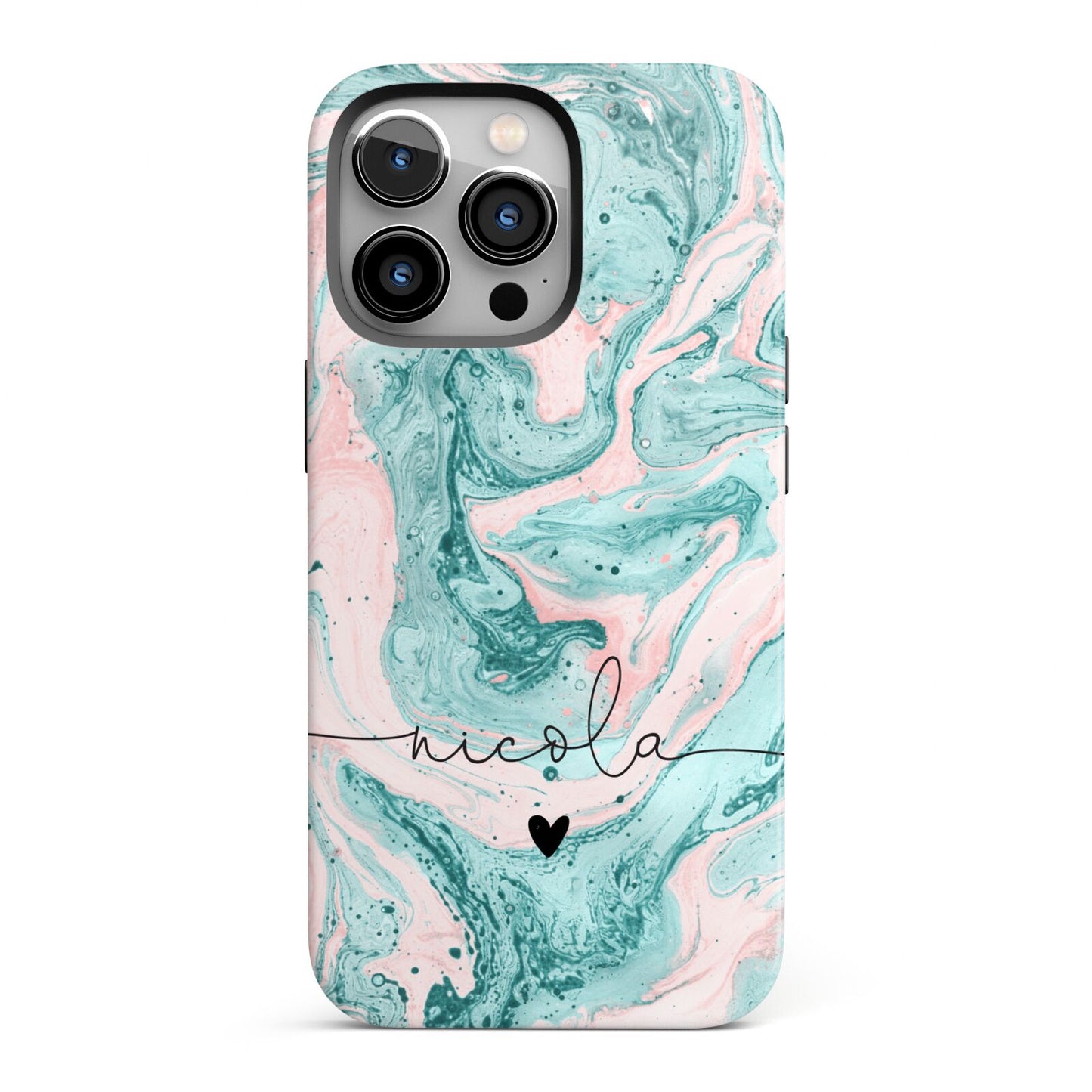 Personalised Name Green Swirl Marble iPhone 13 Pro Full Wrap 3D Tough Case