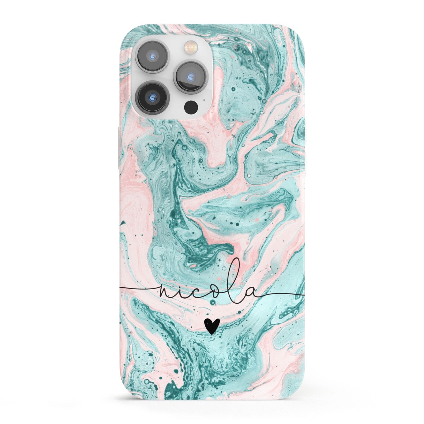 Personalised Name Green Swirl Marble iPhone 13 Pro Max Full Wrap 3D Snap Case