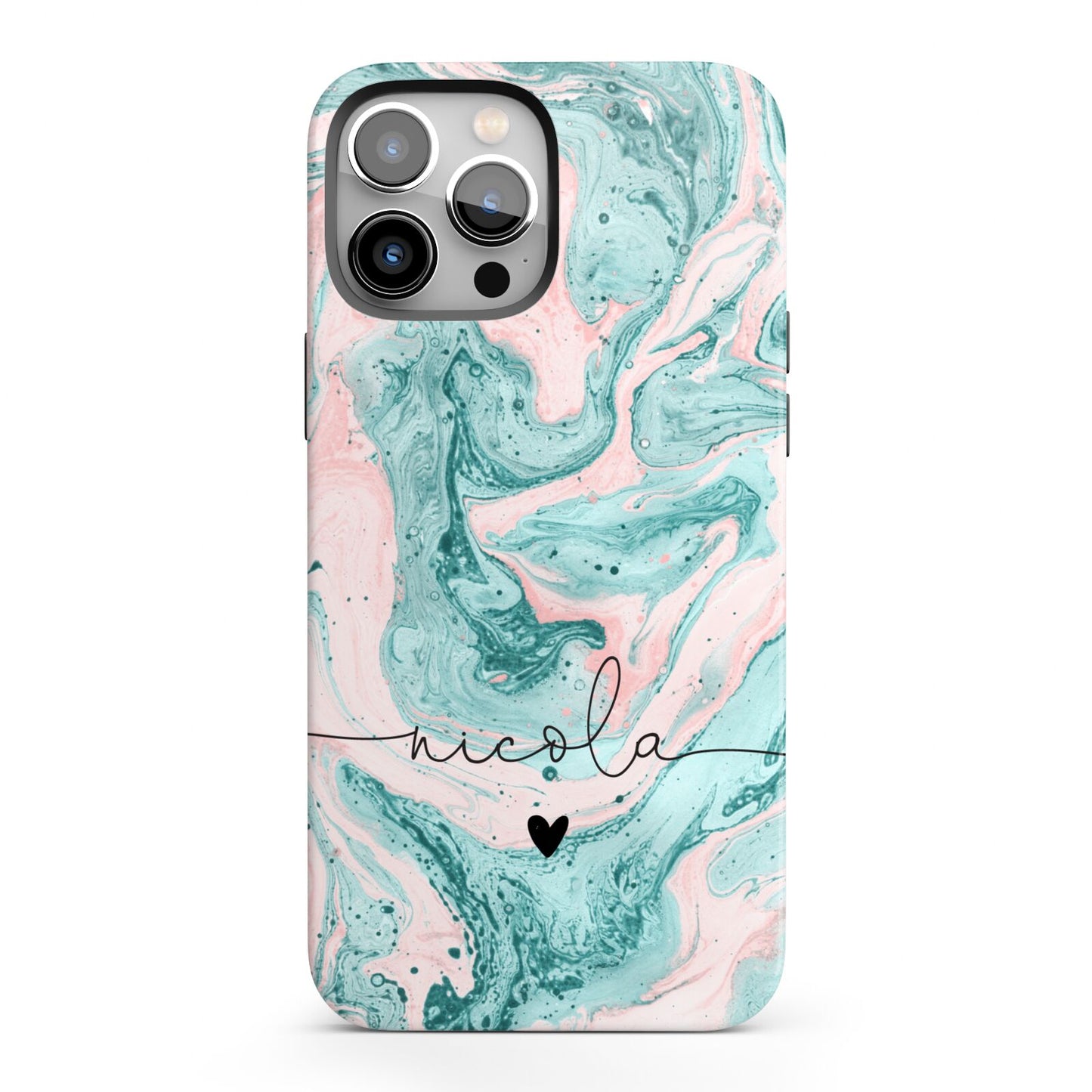 Personalised Name Green Swirl Marble iPhone 13 Pro Max Full Wrap 3D Tough Case