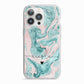 Personalised Name Green Swirl Marble iPhone 13 Pro TPU Impact Case with White Edges