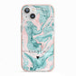Personalised Name Green Swirl Marble iPhone 13 TPU Impact Case with Pink Edges