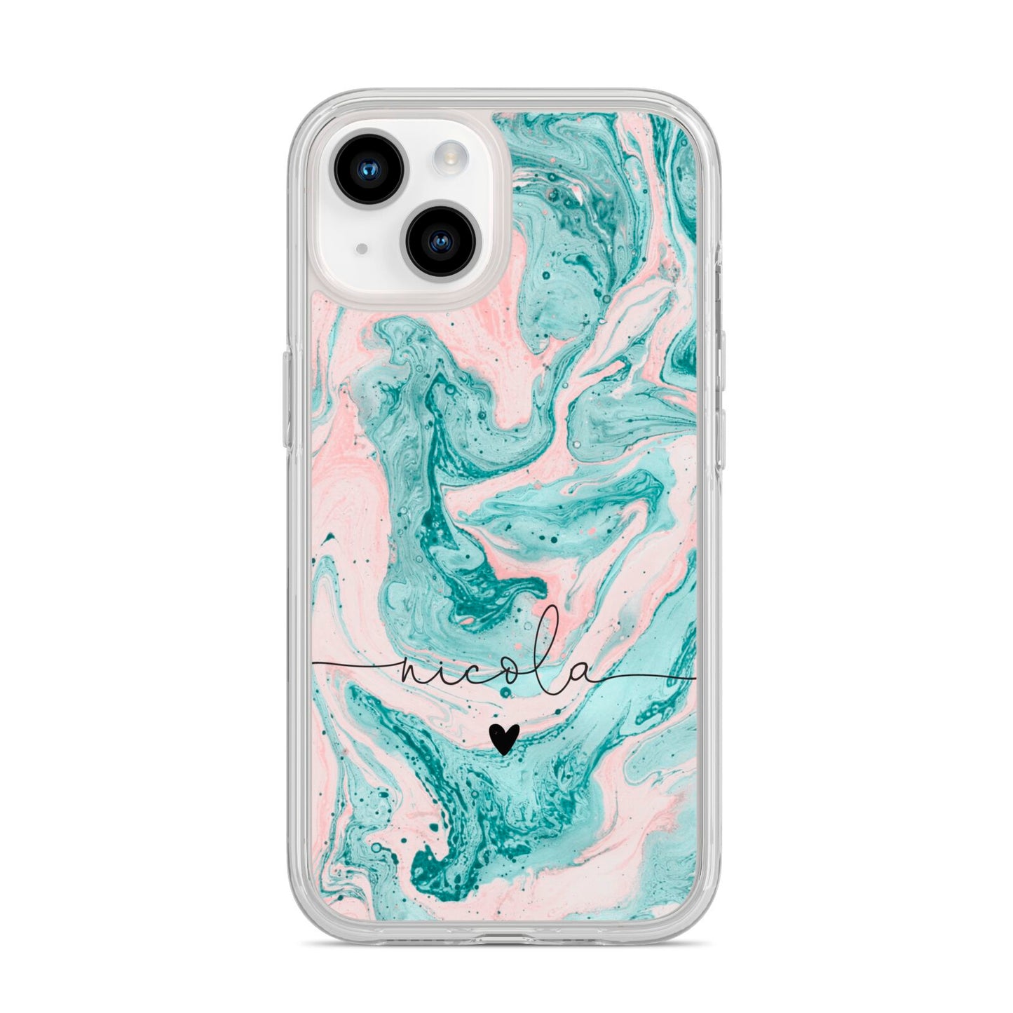Personalised Name Green Swirl Marble iPhone 14 Clear Tough Case Starlight