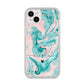 Personalised Name Green Swirl Marble iPhone 14 Plus Clear Tough Case Starlight