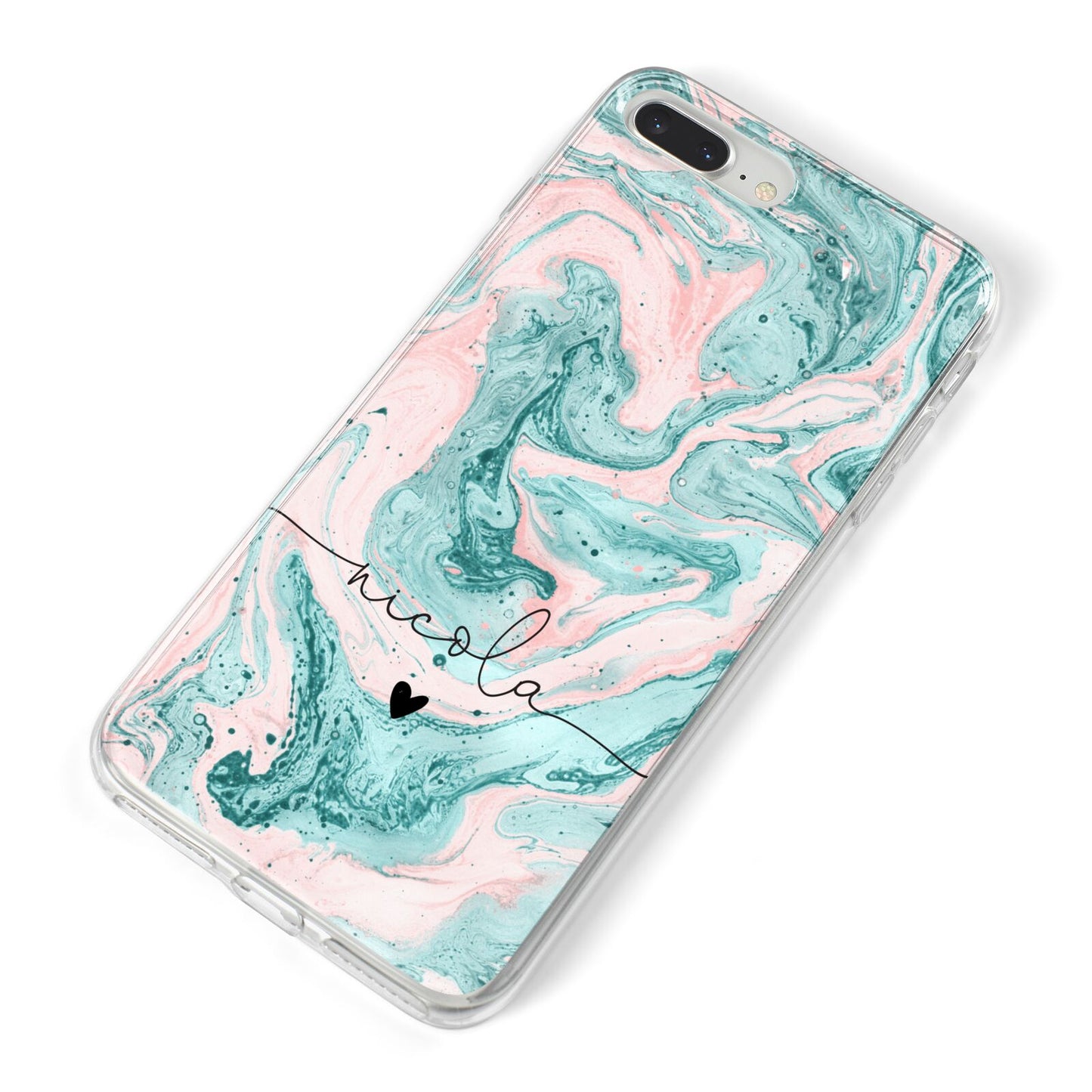 Personalised Name Green Swirl Marble iPhone 8 Plus Bumper Case on Silver iPhone Alternative Image