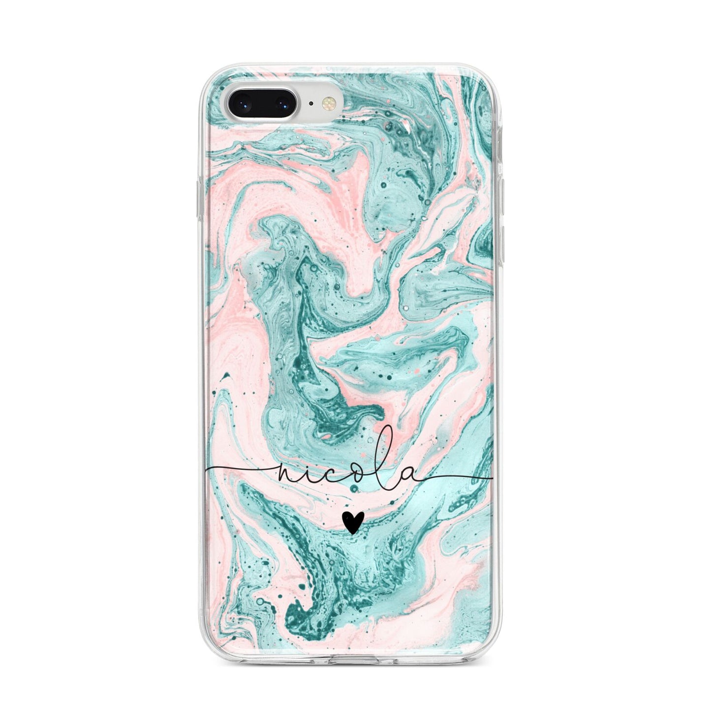 Personalised Name Green Swirl Marble iPhone 8 Plus Bumper Case on Silver iPhone