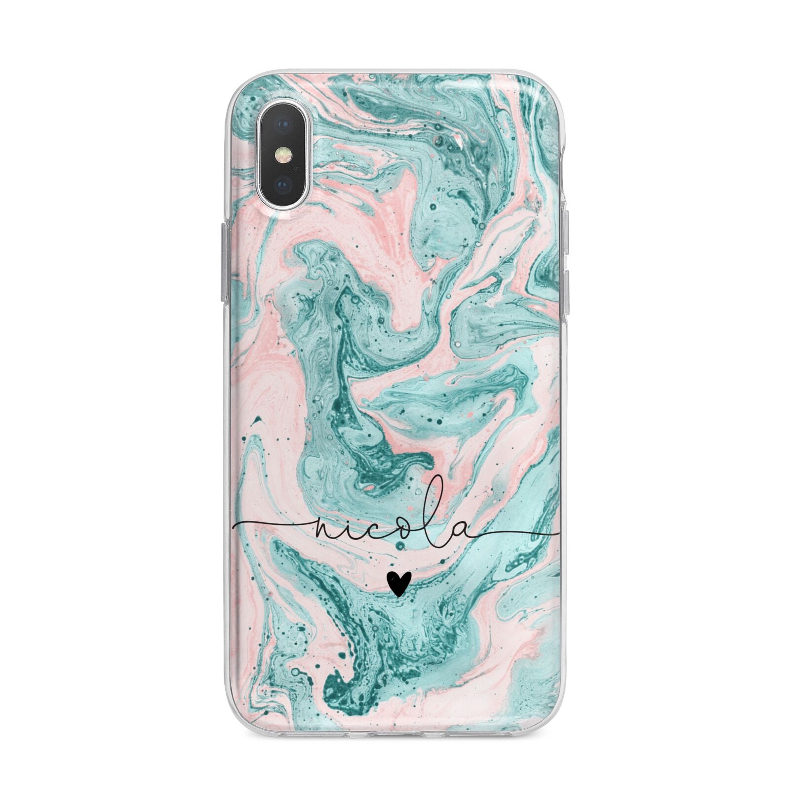 Personalised Name Green Swirl Marble iPhone X Bumper Case on Silver iPhone Alternative Image 1